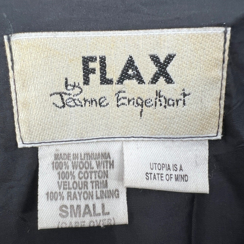 Flax Jeanne Engelhart Herringbone Wool Tweed‎ Coat Velvet Collar Retro Size S - Picture 8 of 9